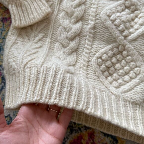 Vintage Aran Style chunky oversized cream/white wool crewneck sweater - Picture 6 of 6